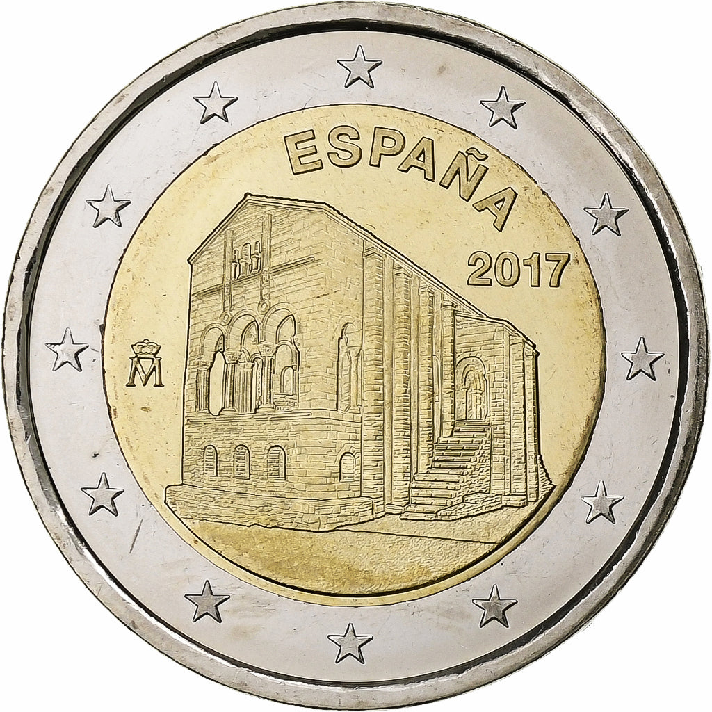 španiel,
2 eurá,
Kirchen des Königreichs Asturien