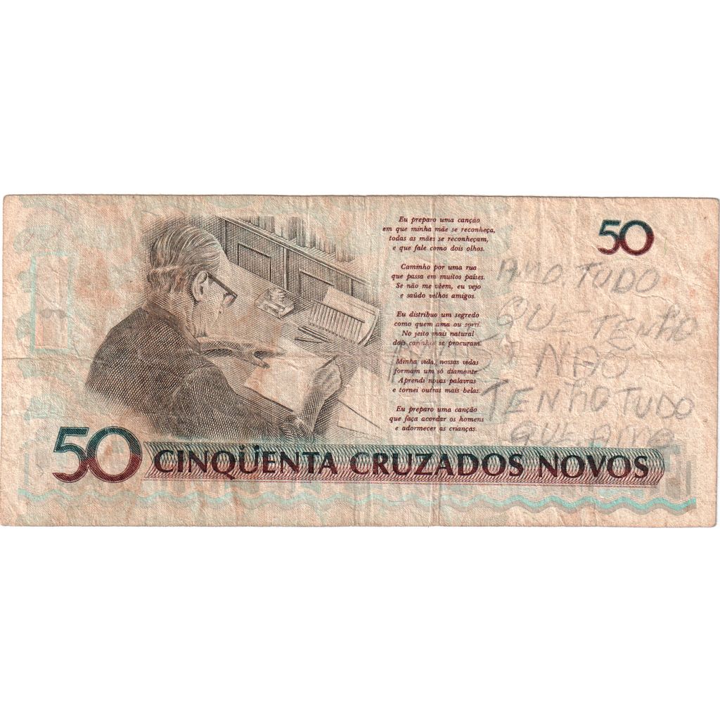 Brazília,
50 Cruzeiros za 50 Cruzados Novos,
VF (30-35)