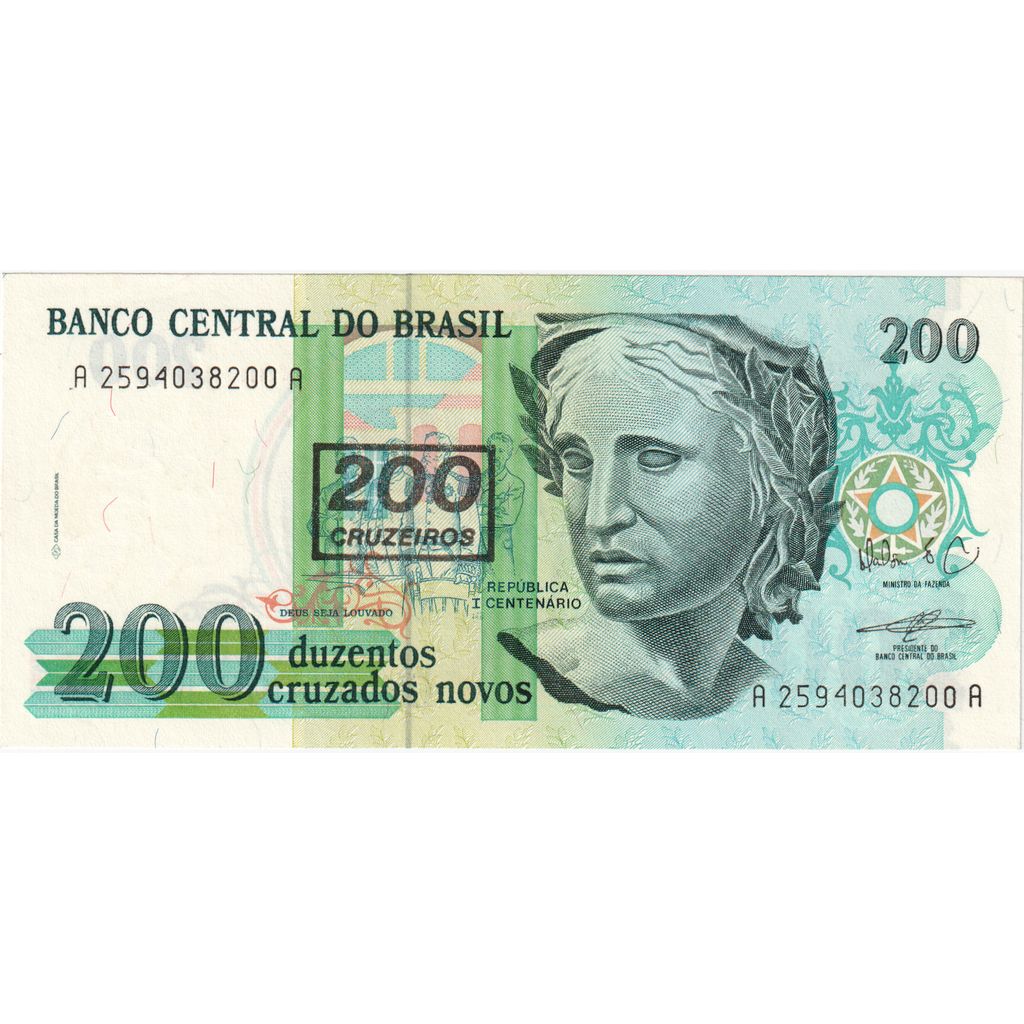 Brazília,
200 Cruzeiros za 200 Cruzados Novos,
UNC(65-70)