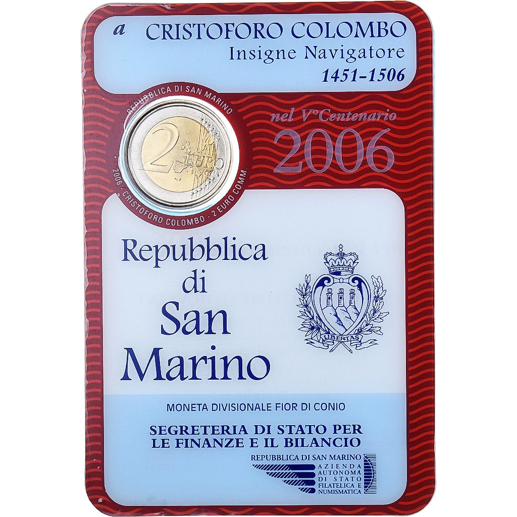 San Marino,
2 eurá,
Cristoforo Colombo