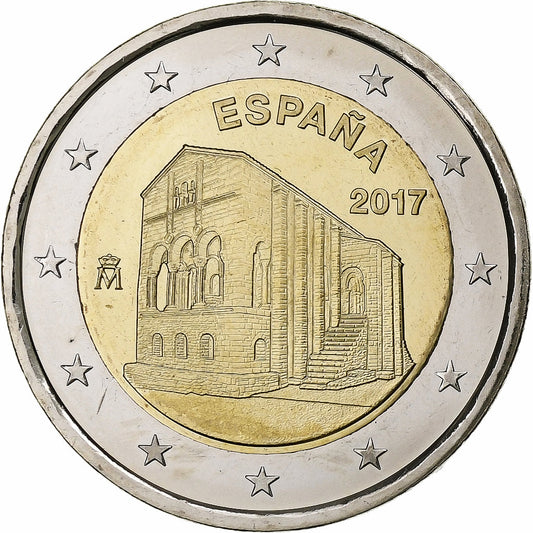 španiel, 
  
  2 eurá, 
  
  Kirchen des Königreichs Asturien