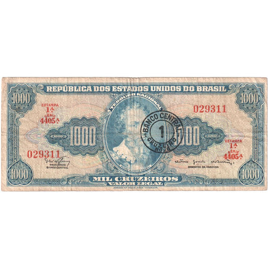 Brazília, 
  
  1 Cruzeiro Novo za 1 000 Cruzeiros, 
  
  VF (20-25)