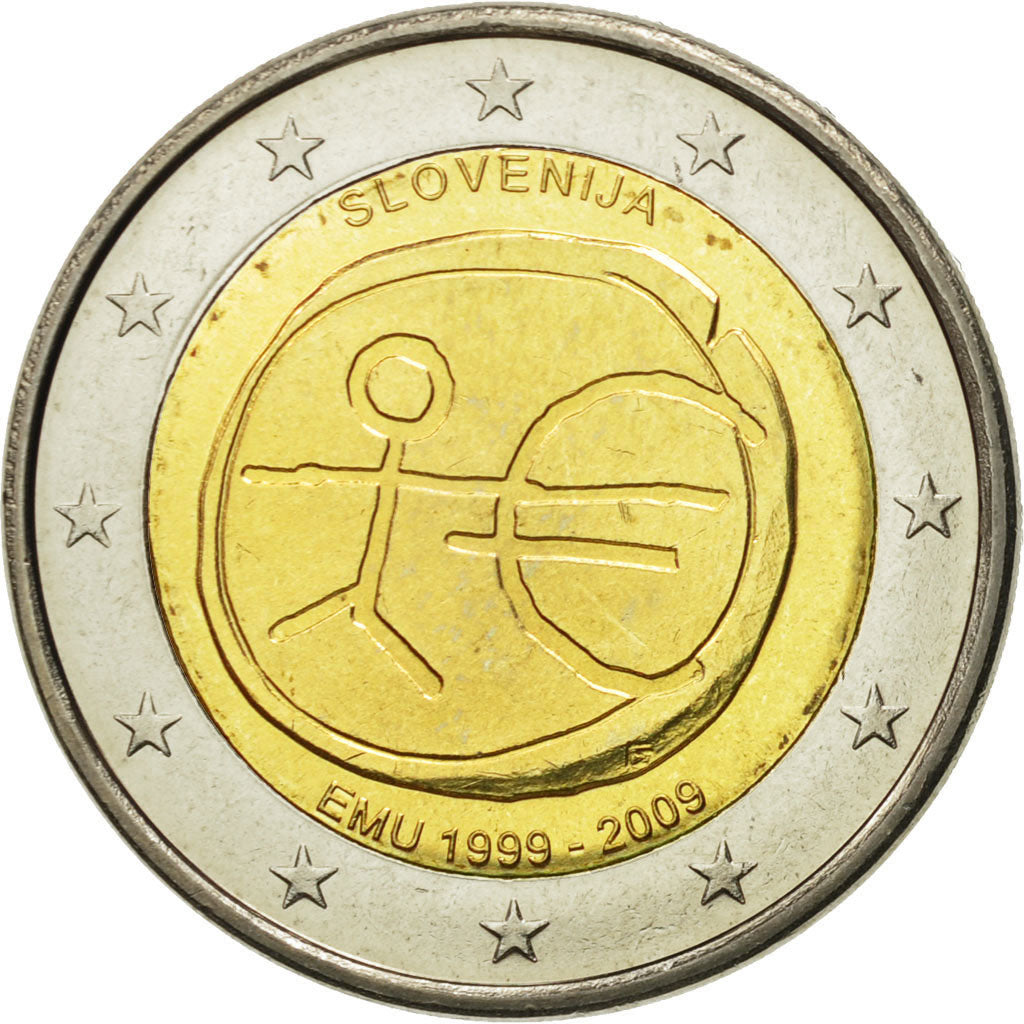 Slovinsko, 
  
  2 eurá, 
  
  10. Jahrestag der Europäischen Währungsunion
